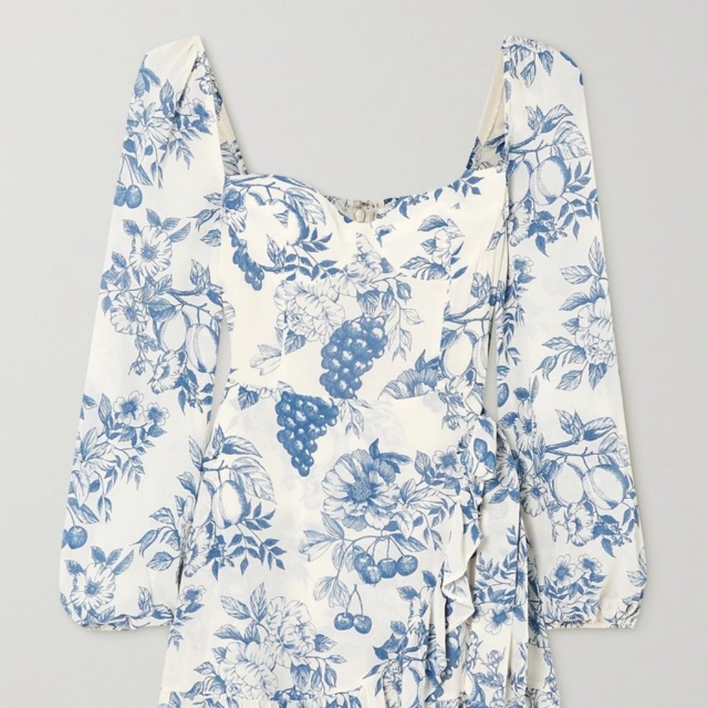 NWT Reformation Cammi Mini Dress in Corsia Blue floral Pattern Size US 6
